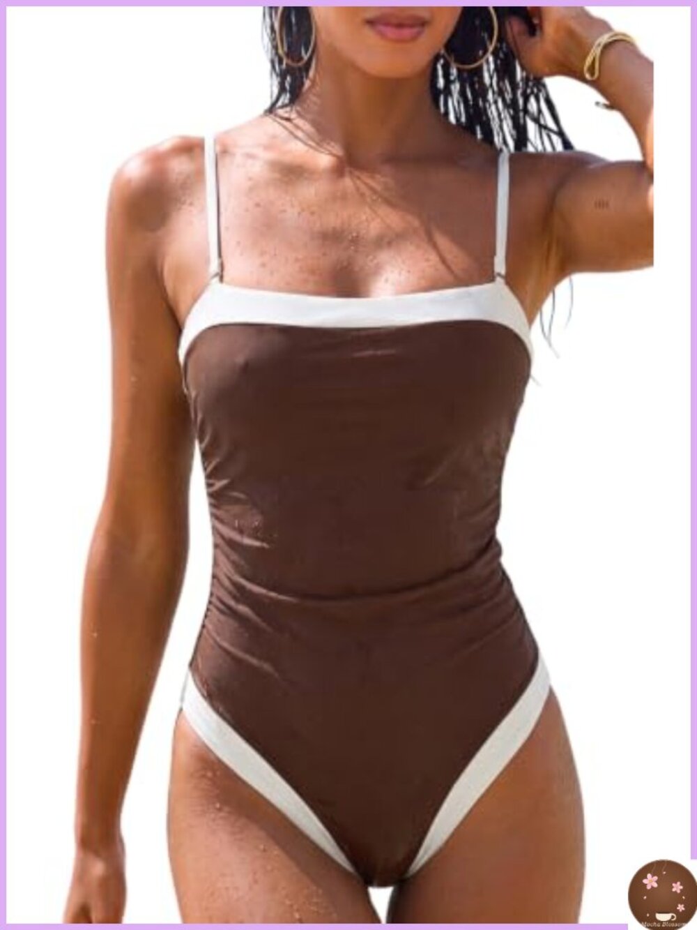 Women's One Piece Swimsuit Tummy Control Square Neck Spaghetti Strap Bathing